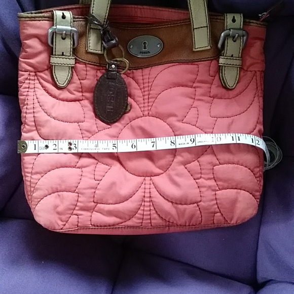 Fossil coral colour Fabric & Leather Tote Purse. - Picture 9 of 12